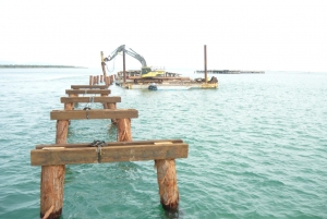 Long jetty update piling headstock and deck installation